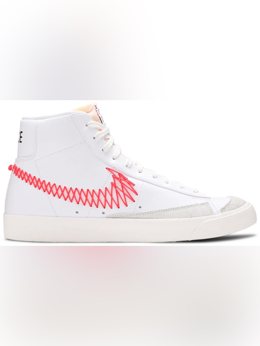 Nike White High-Top Sneakers with Neon Red Swoosh